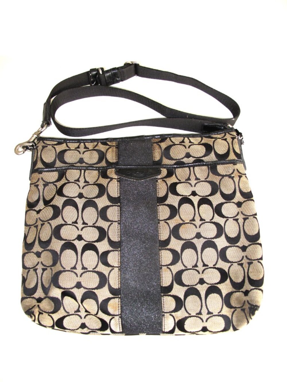 COACH Signature Crossbody MONOGRAM Gray & Black Shoulder USED BAG  4 pockets